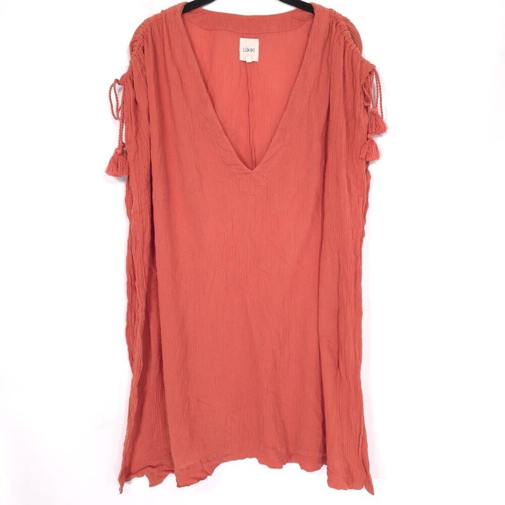 LOKIKI Women’s Dress XS/S Louise Short Kaftan‎ Tassels Slit Side Cover Up Tunic